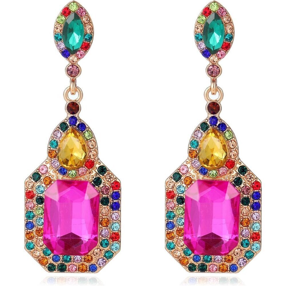 Vintage Rhinestone Dangle Earrings Long Crystal Drop Jewelry for Women